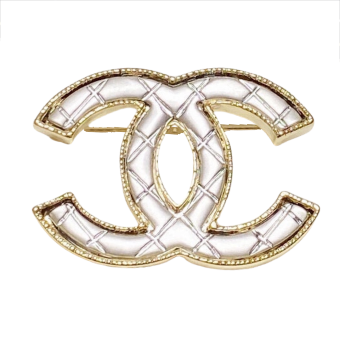 BCB492 Metal Quilted cc logo brooch pin in gold - ccjewelryacc