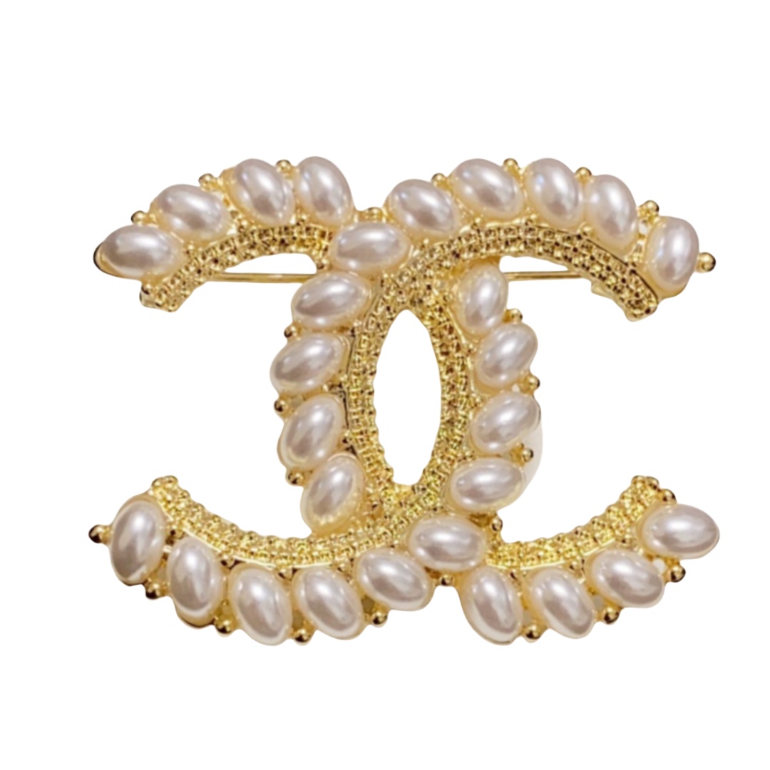 BCB176 Oval Pearl CC logo brooch pin - ccjewelryacc