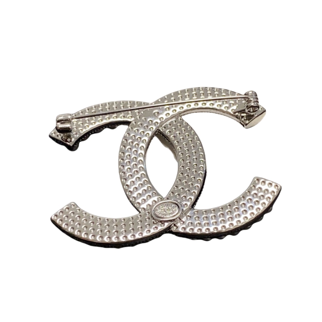 BCB222 Crystal and pearl double C  brooch pines - ccjewelryacc