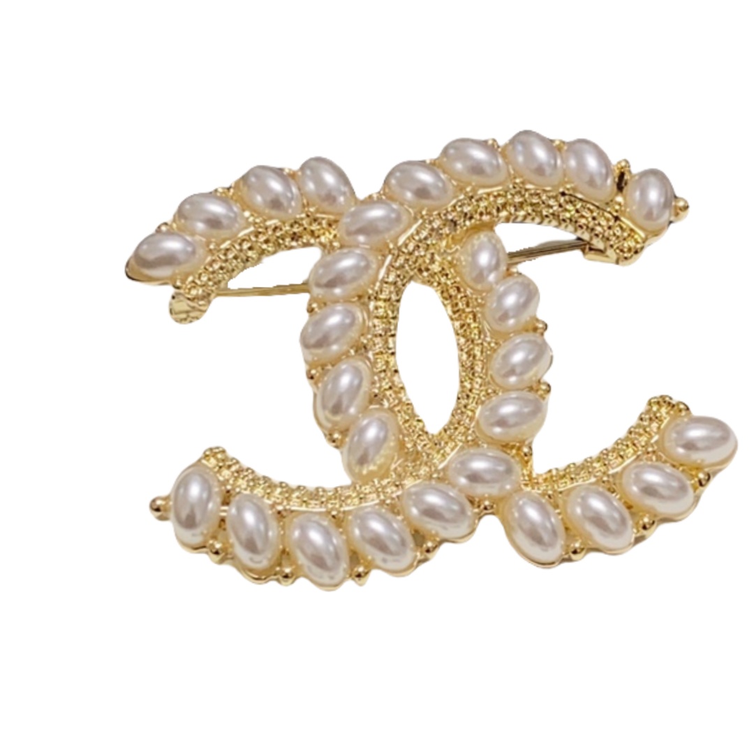 BCB176 Oval Pearl CC logo brooch pin - ccjewelryacc