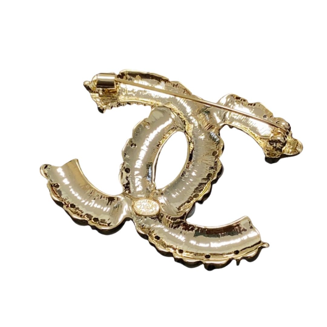 BCB176 Oval Pearl CC logo brooch pin - ccjewelryacc