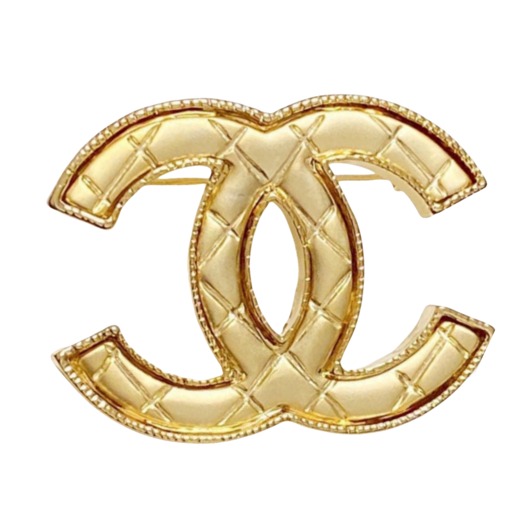 BCB492 Metal Quilted cc logo brooch pin in gold - ccjewelryacc