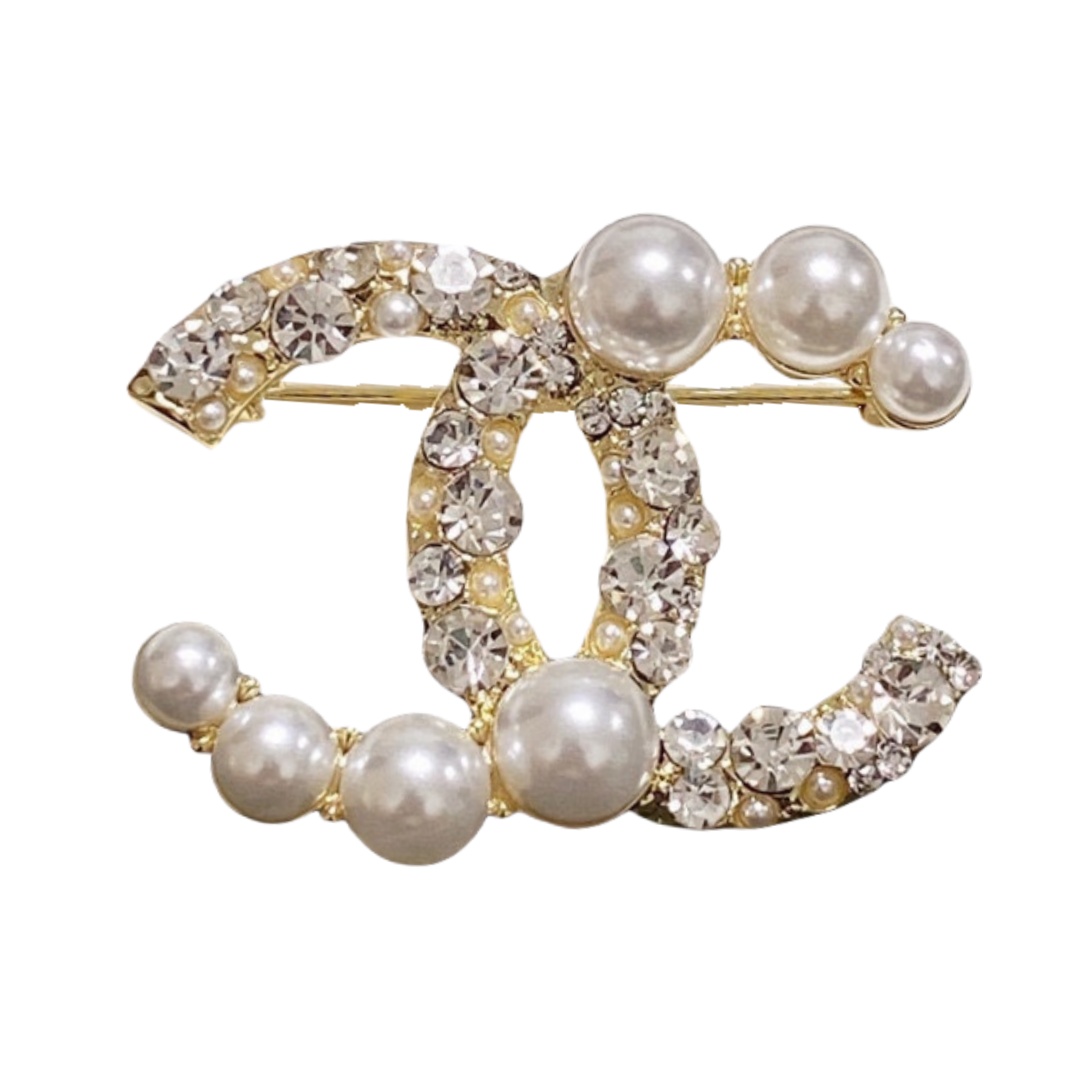 BCB069 Crystal and pearl CC brooch pines - ccjewelryacc