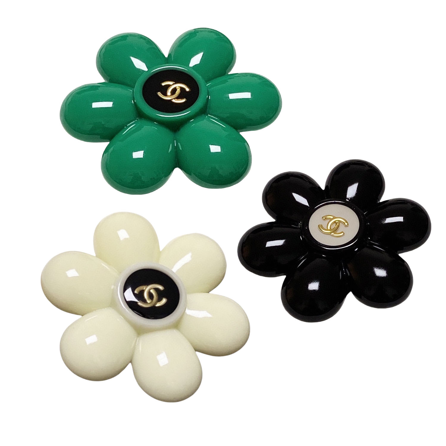 BCB490 Acrylic Flower brooch pin with cc logo - ccjewelryacc