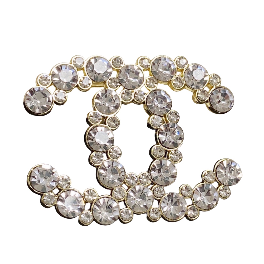 BCB494 Full crystal sparkling double C brooch pin - ccjewelryacc