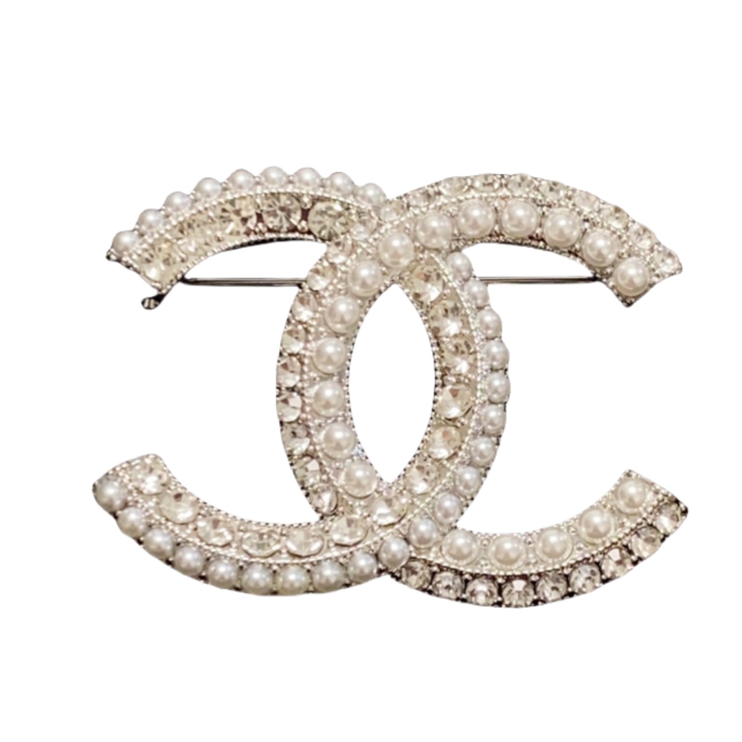 BCB222 Crystal and pearl double C brooch pines - ccfashionjewelry