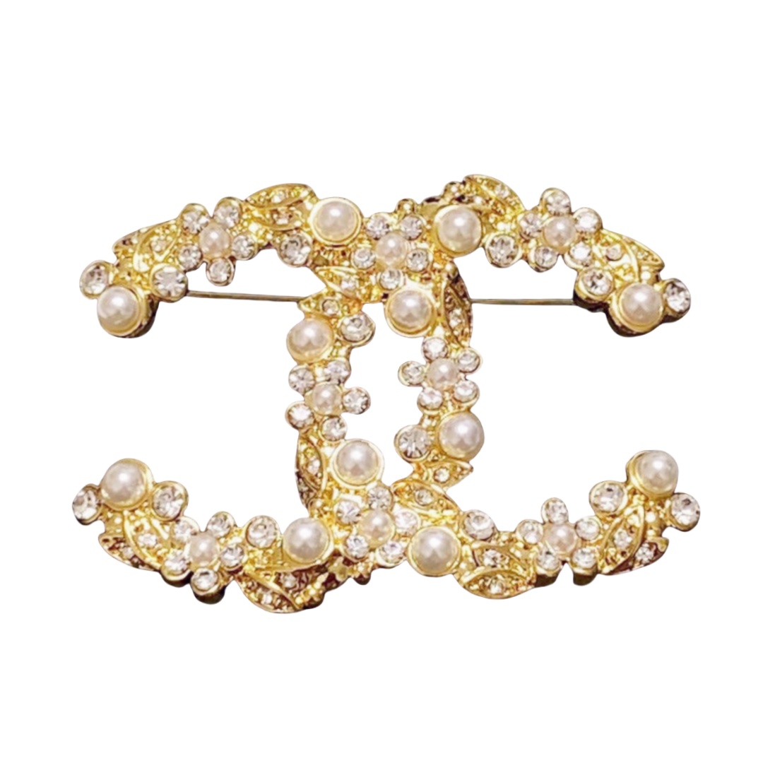 BCB004 Crystal and pearl flower CC brooch pin - ccjewelryacc