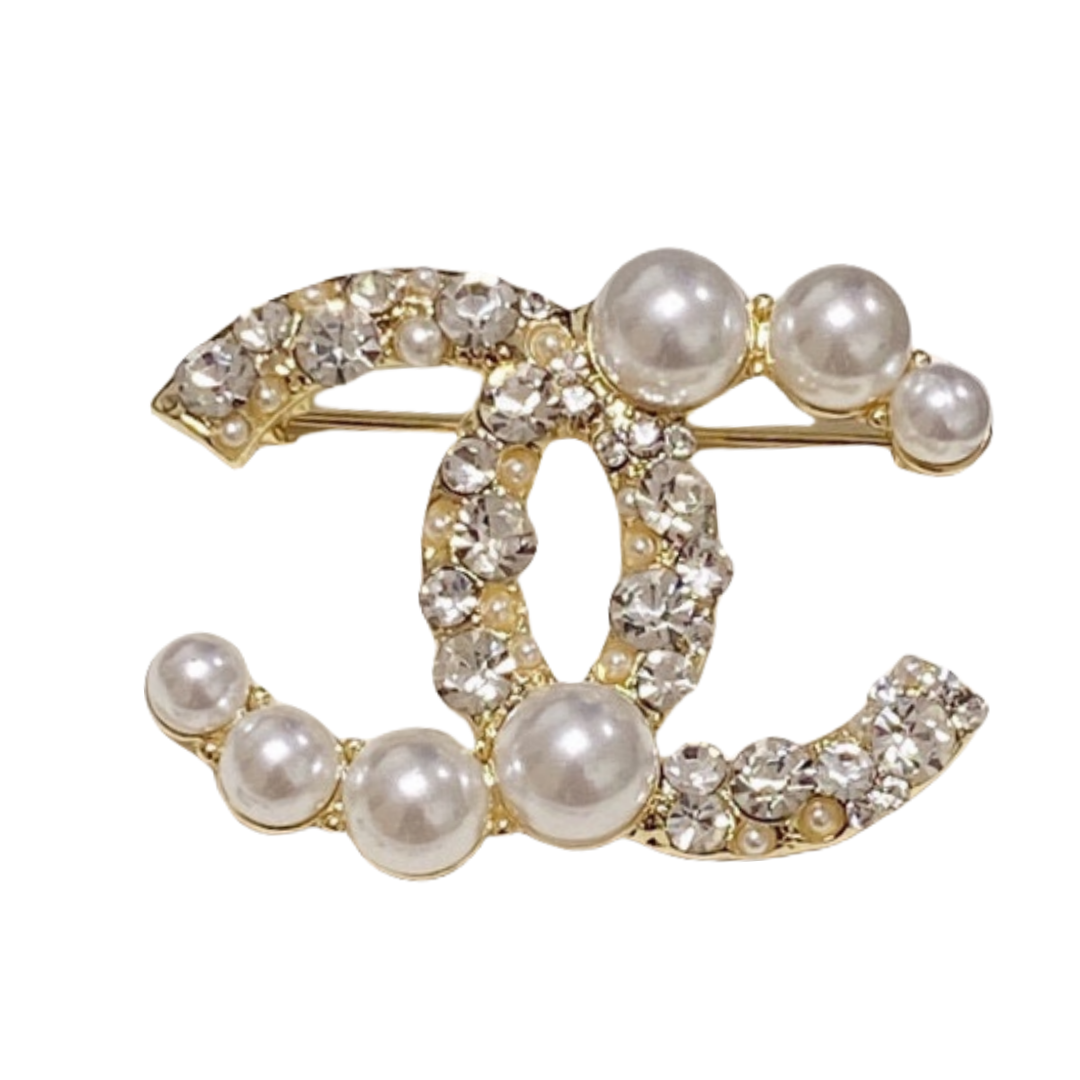 BCB069 Crystal and pearl CC brooch pines - ccjewelryacc