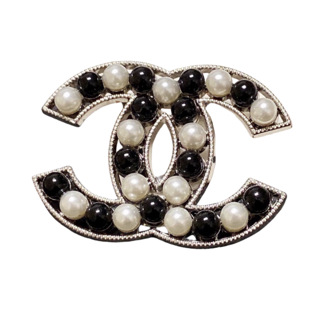 BCB495 Black and white pearl cc brooch pin - ccjewelryacc
