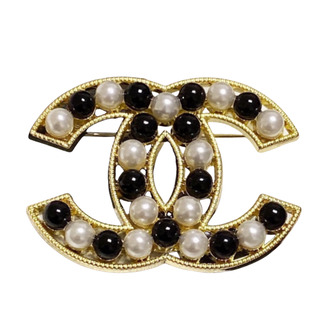 BCB495 Black and white pearl cc brooch pin - ccjewelryacc