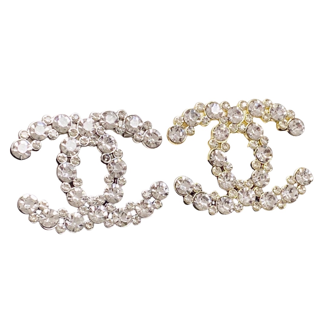 BCB494 Full crystal sparkling double C brooch pin - ccjewelryacc
