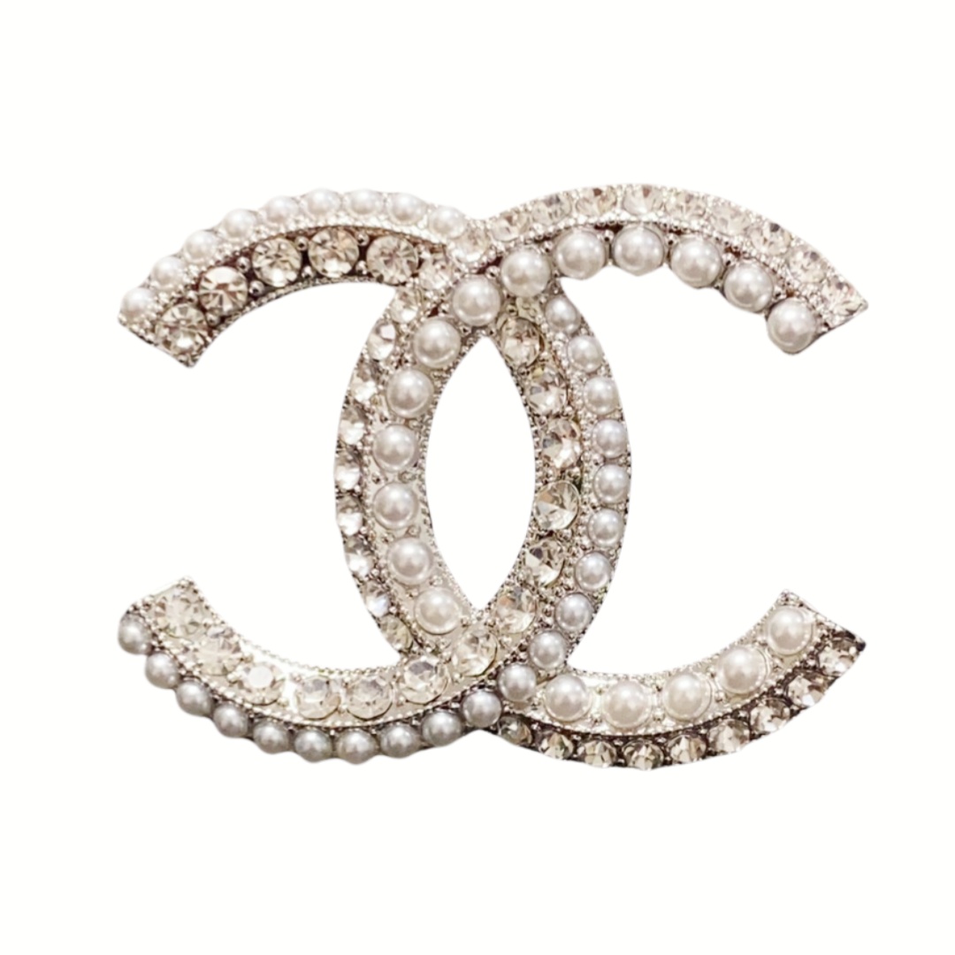 BCB222 Crystal and pearl double C  brooch pines - ccjewelryacc