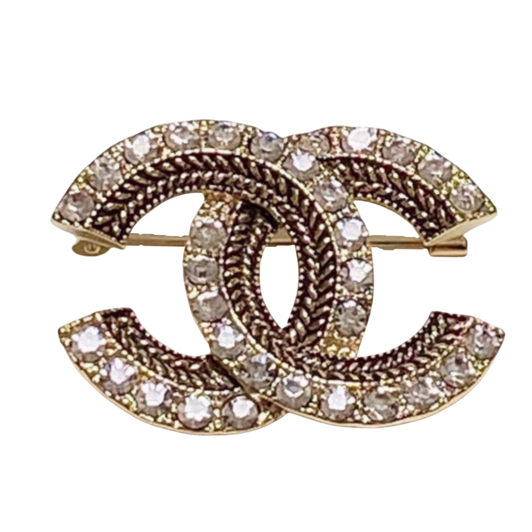 BCB241 Vintage metal crystal cc logo brooch pin - ccjewelryacc