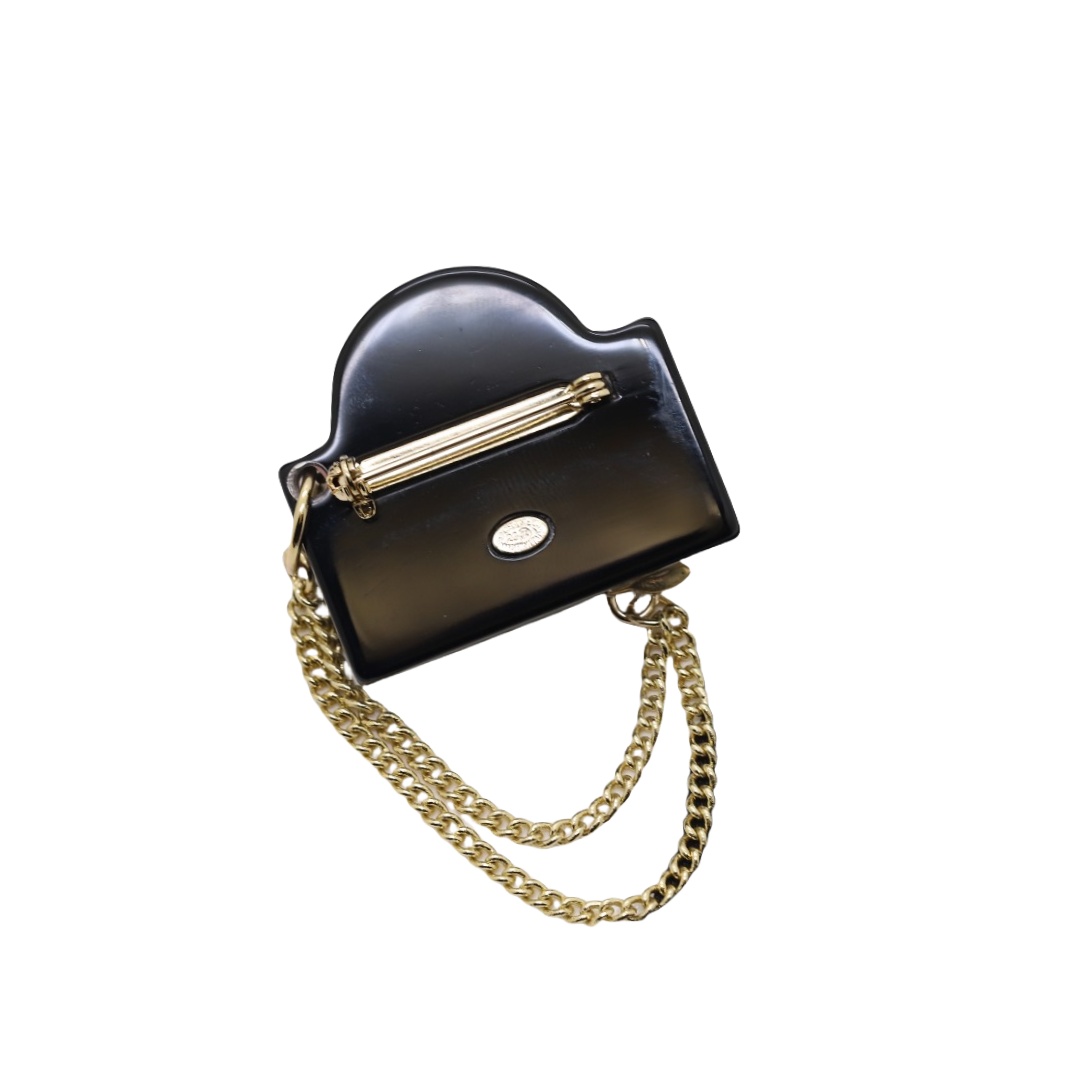 BCB266 Black engrave letters No 31 with crystal and chain tassle CC brooch pin - ccjewelryacc