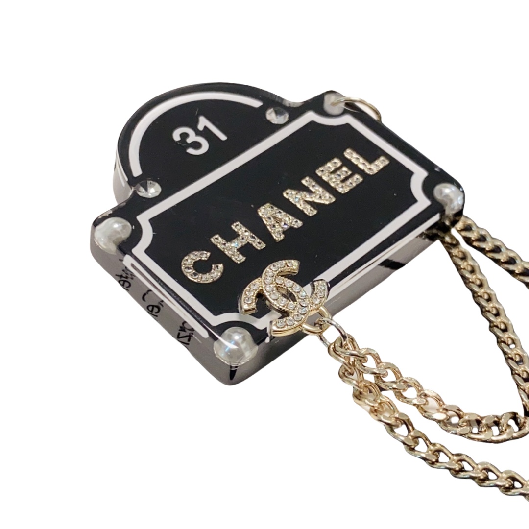 BCB266 Black engrave letters No 31 with crystal and chain tassle CC brooch pin - ccfashionjewelry