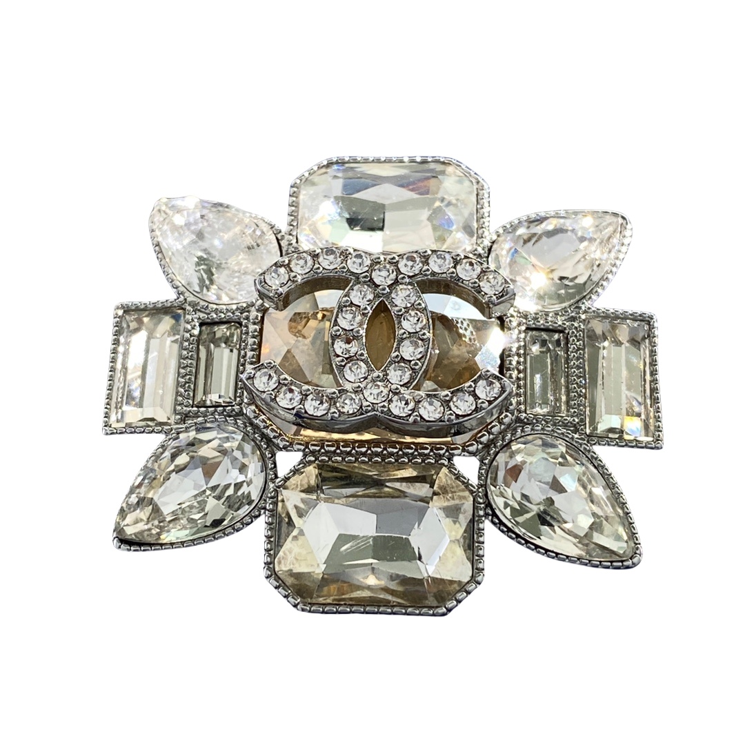 BCB157 Drop diamond and rectangular diamond flower with CC logo Brooch pin - ccjewelryacc