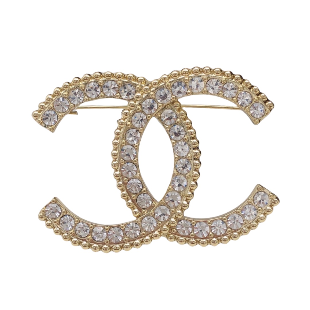 BCB221 Metal crystal cc logo brooch pin - ccjewelryacc