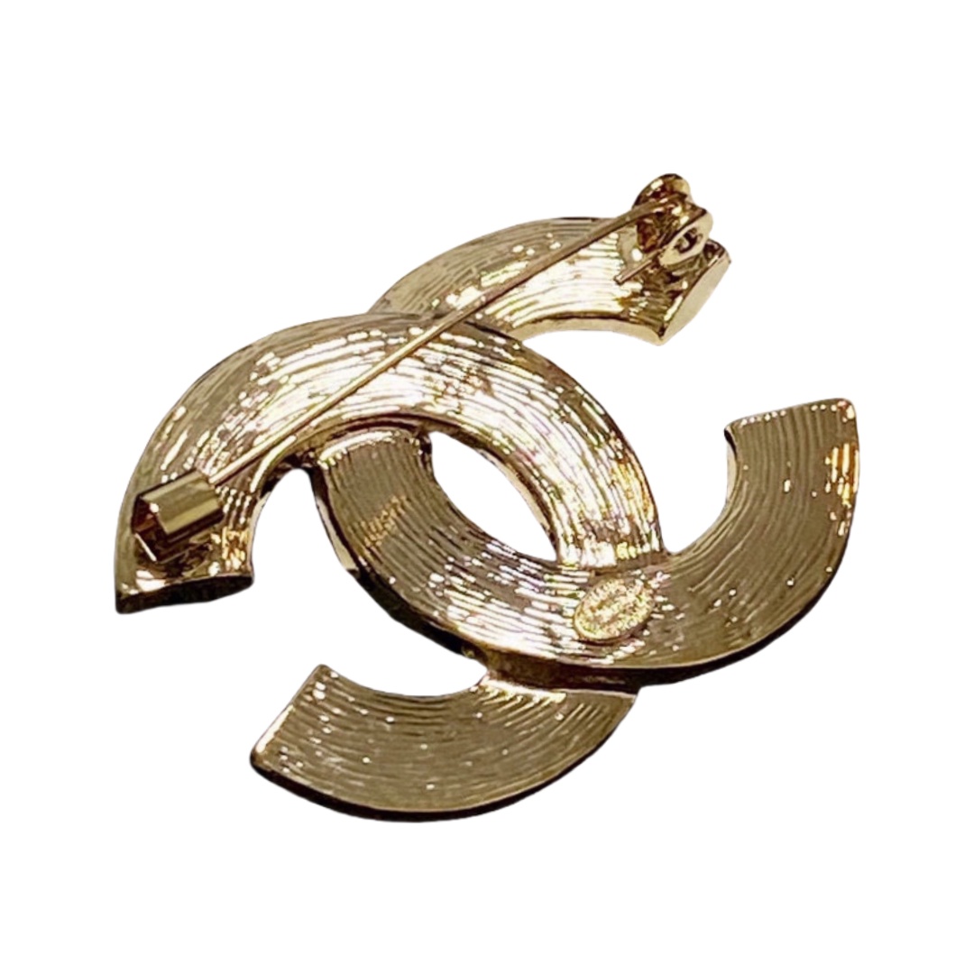 BCB241 Vintage metal crystal cc logo brooch pin - ccjewelryacc
