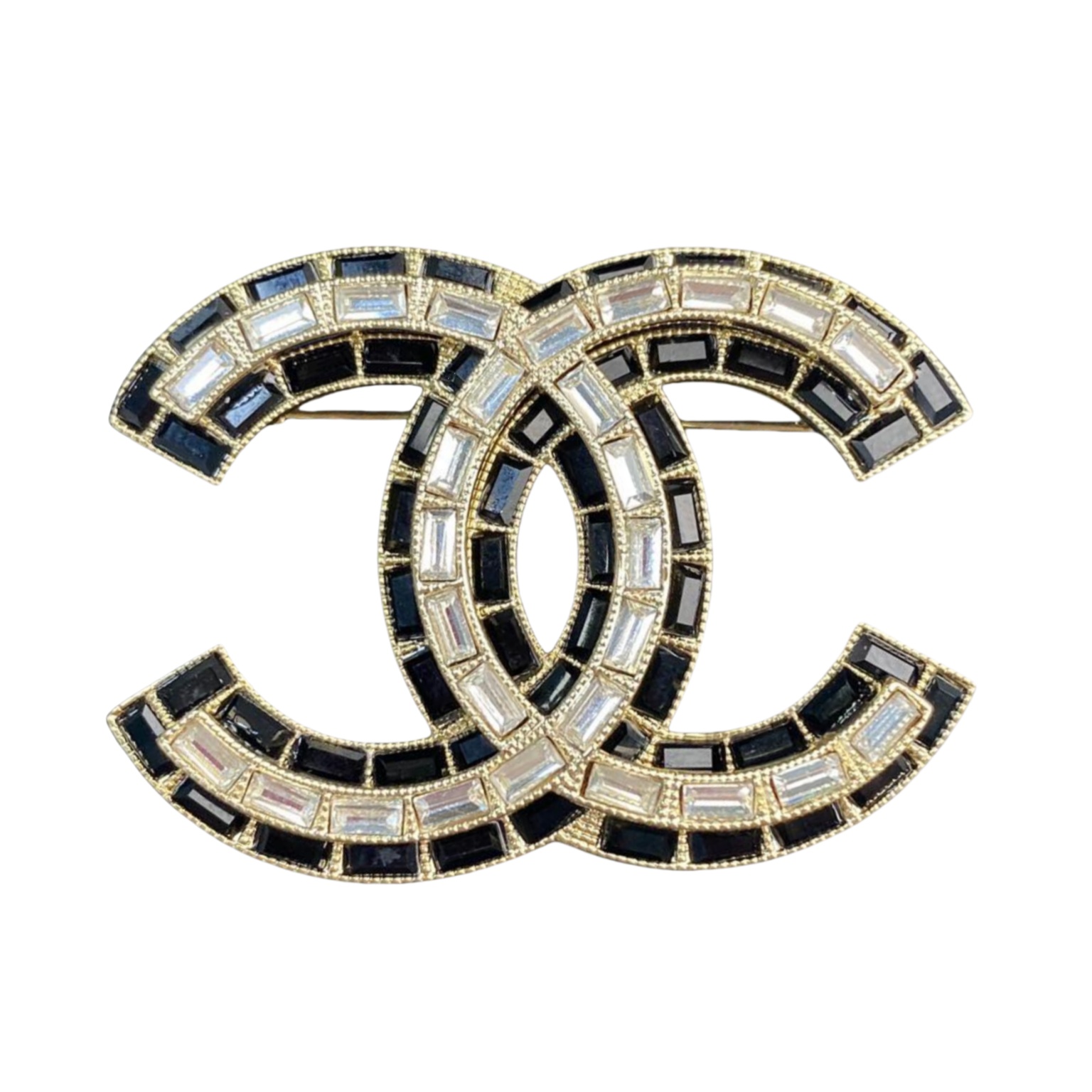 BCB350 Baguette Black and white crystal CC logo brooch pin - ccfashionjewelry