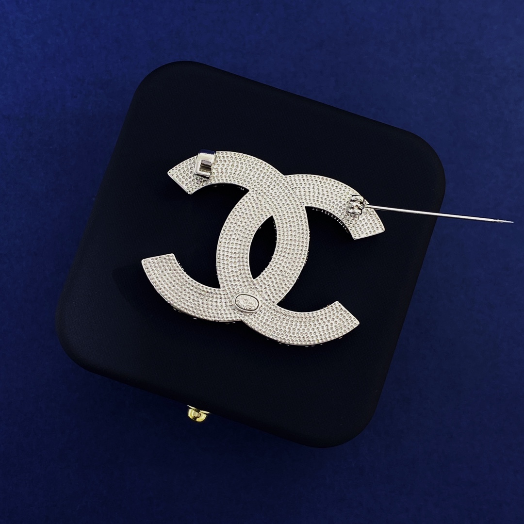 BCB050 Double C interlocking enamel black star and crystal brooch pin - ccjewelryacc