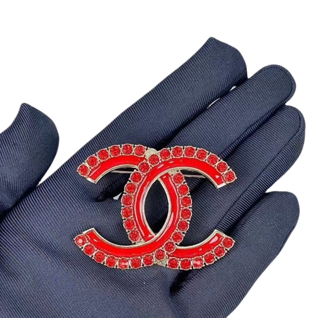 BCB406 Red crystal enamel cc brooch pin - ccjewelryacc