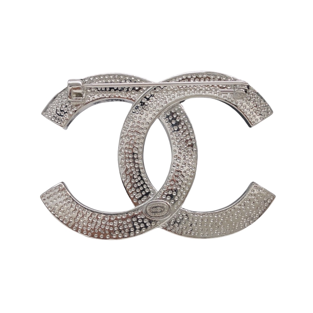 BCB218 Baguette crystal and pearl cc logo brooch pin - ccjewelryacc