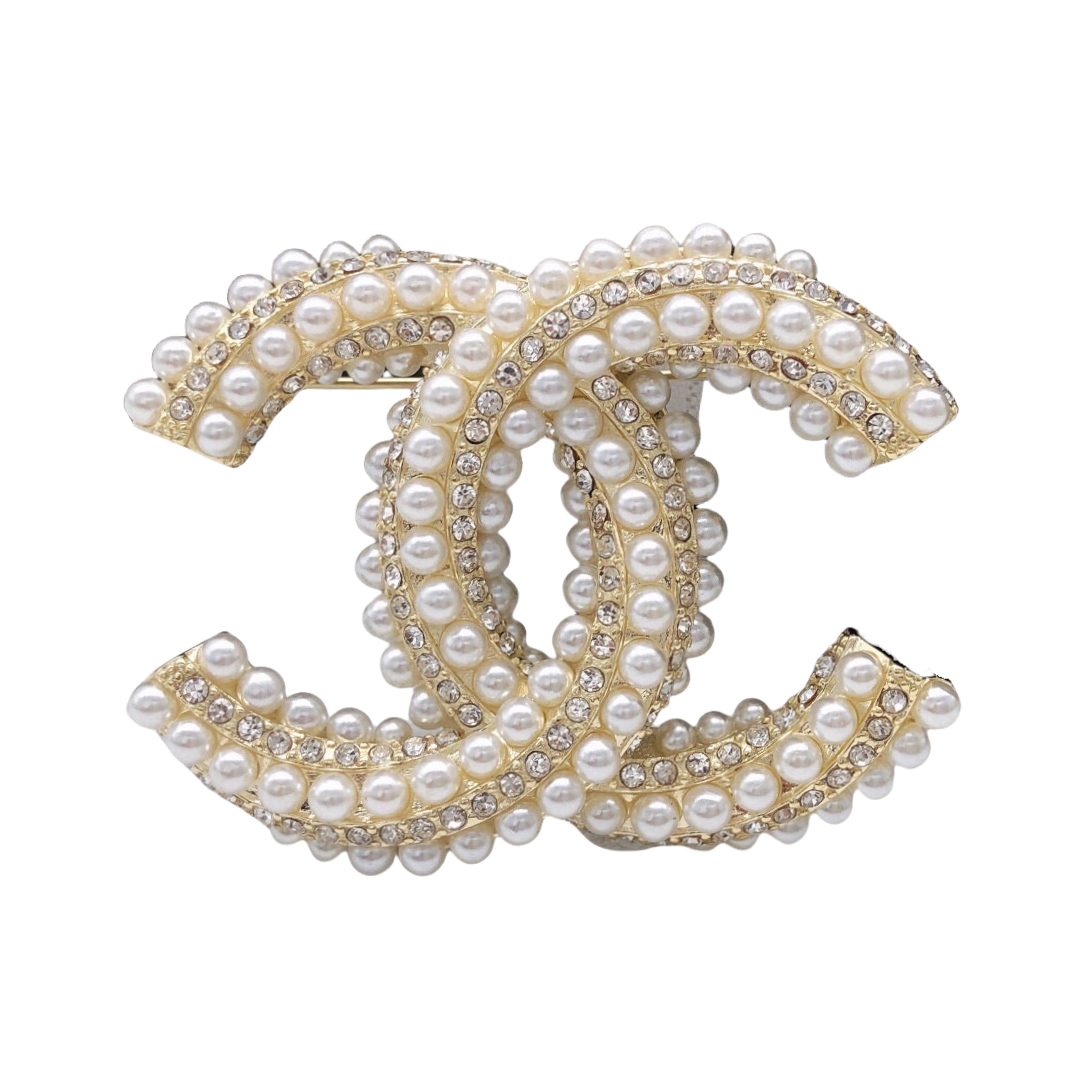 BCB071 Twisty Pearl and crystal CC Logo Brooch Pin - ccfashionjewelry