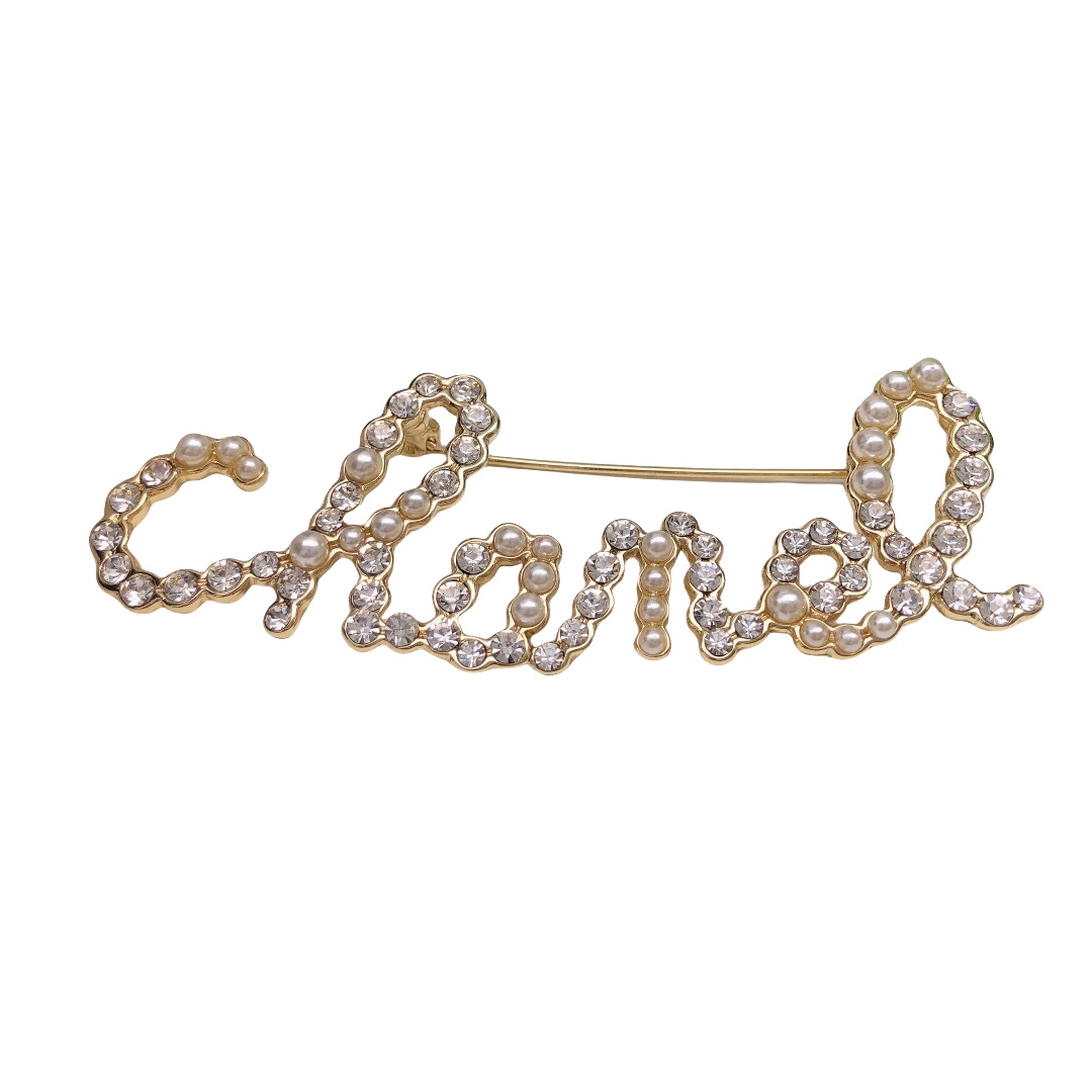 BCB151  Pearl and crystal C H A N E L Letter brooch pin - ccjewelryacc