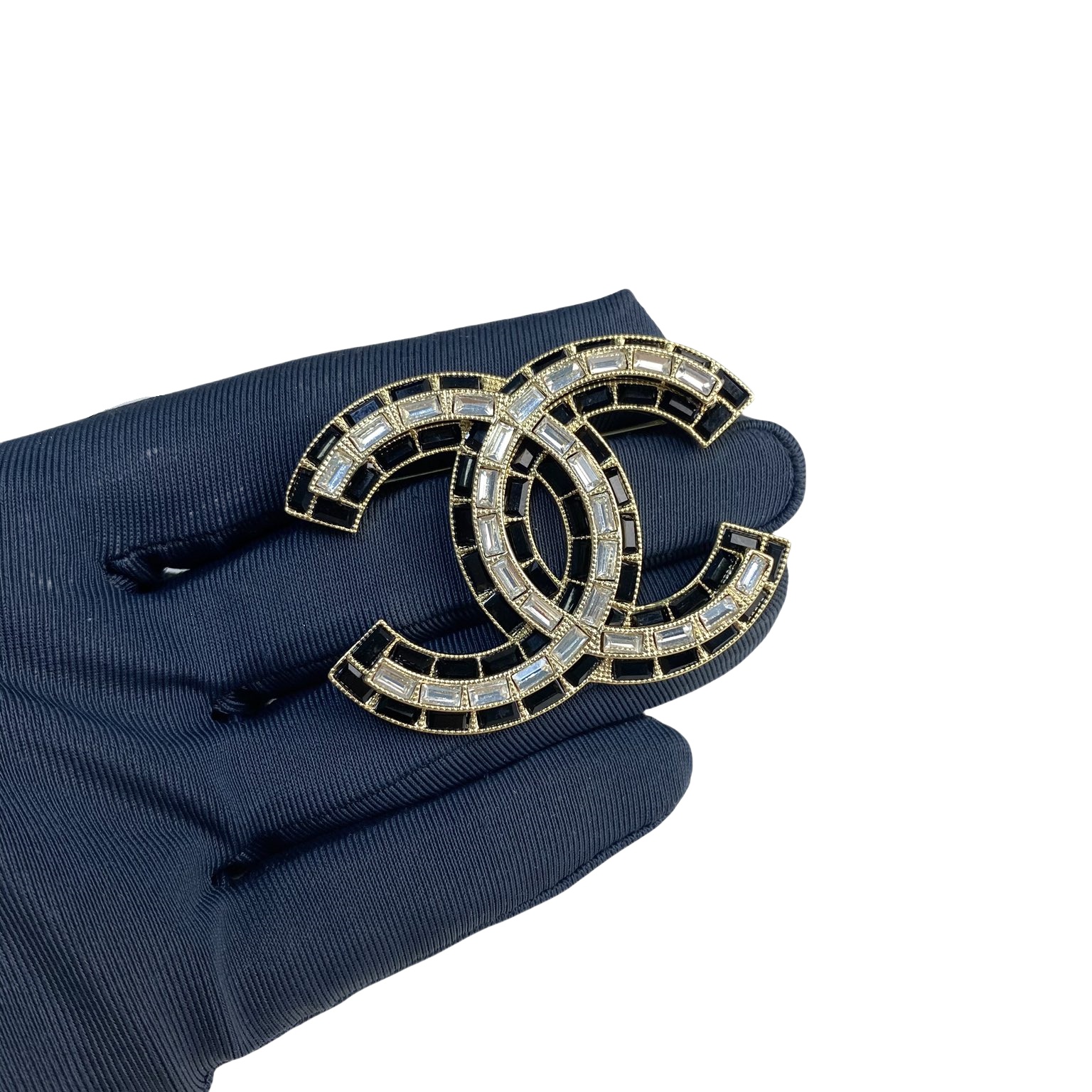 BCB350 Baguette Black and white crystal CC logo brooch pin - ccjewelryacc