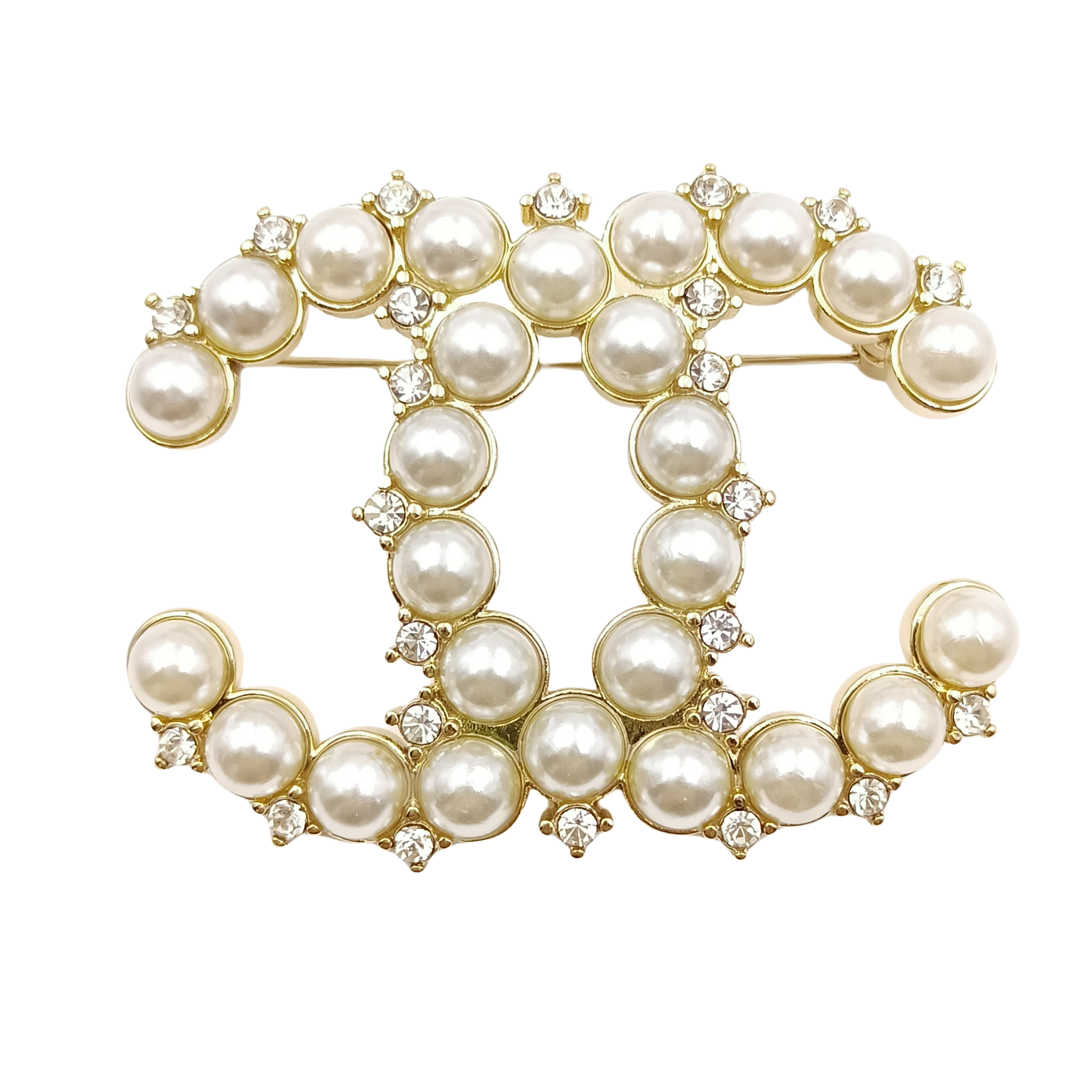 BCB024 CC Logo brooch crystal pearl pin gold - ccfashionjewelry