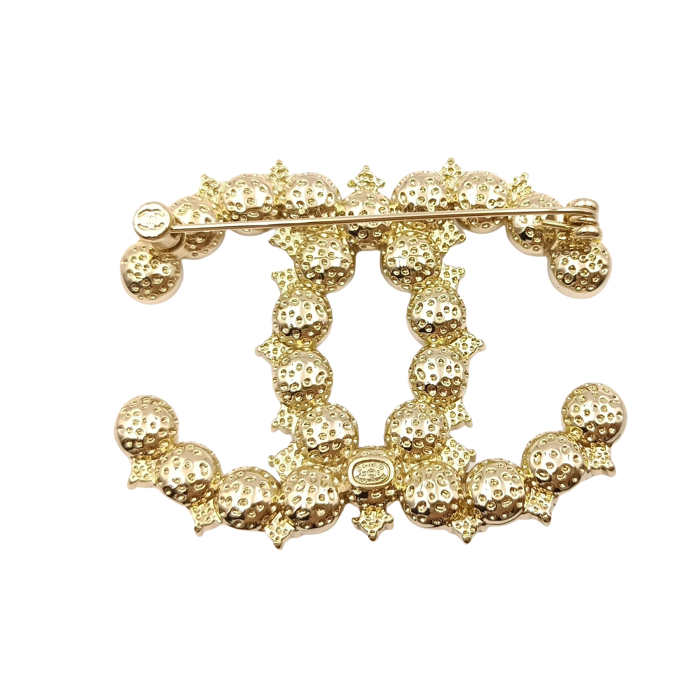 BCB024 CC Logo brooch crystal pearl pin gold - ccjewelryacc