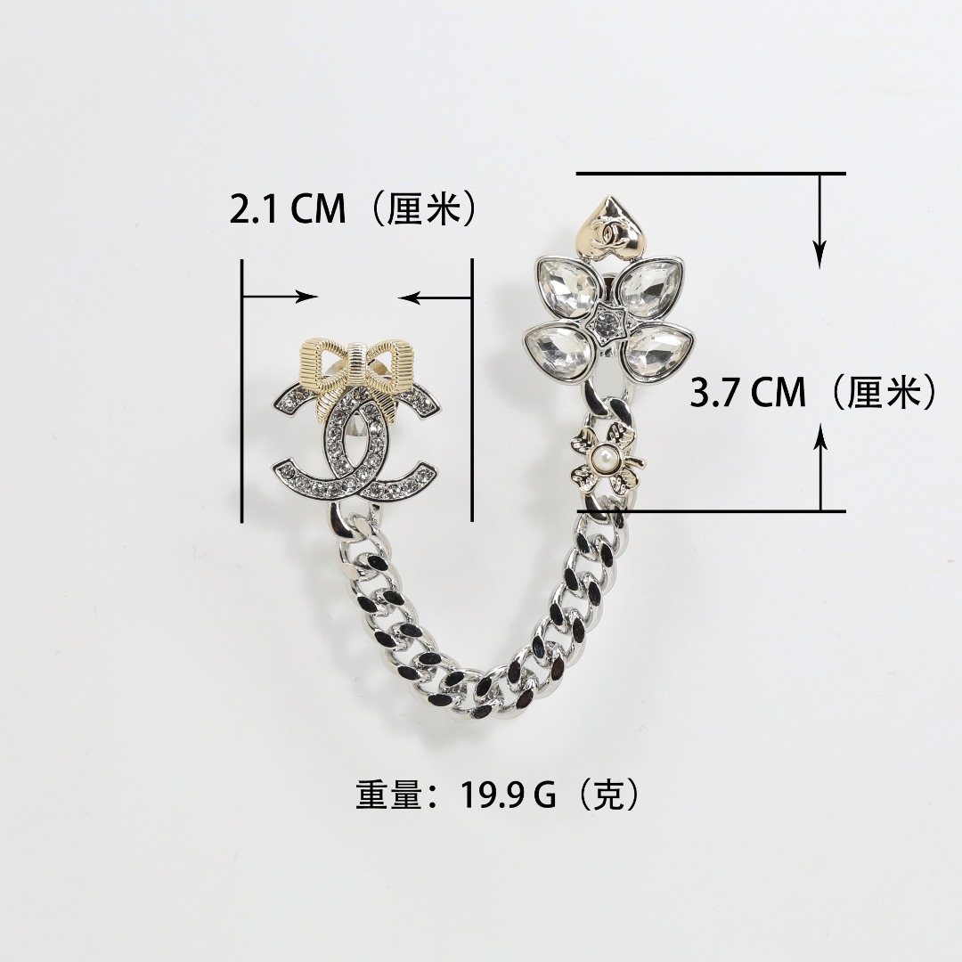 BCB498 Gold and white gold bow and flower with chain brooch pin - ccjewelryacc