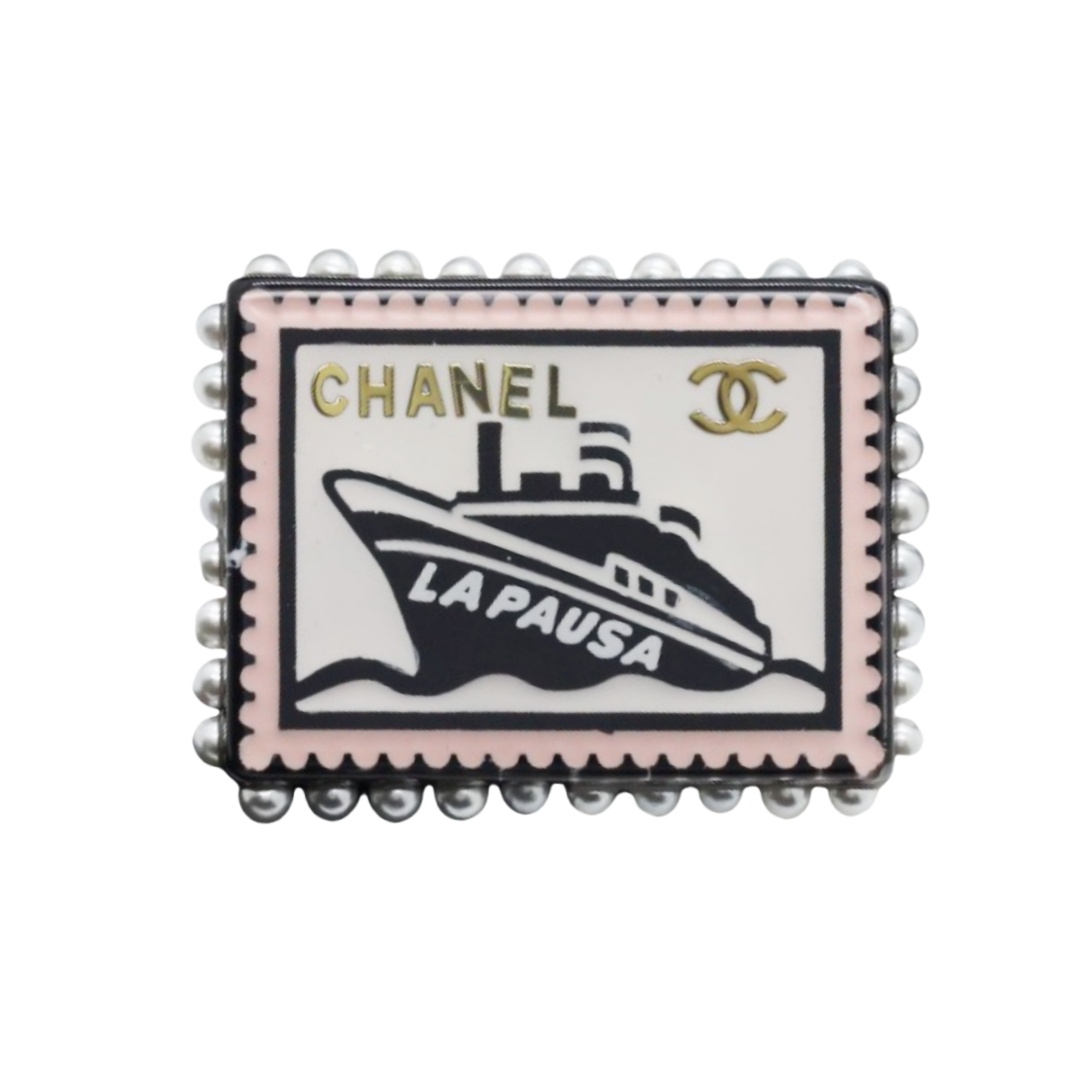 BCB295 Acrylic cruise stamps with pearl square brooch pin - ccfashionjewelry