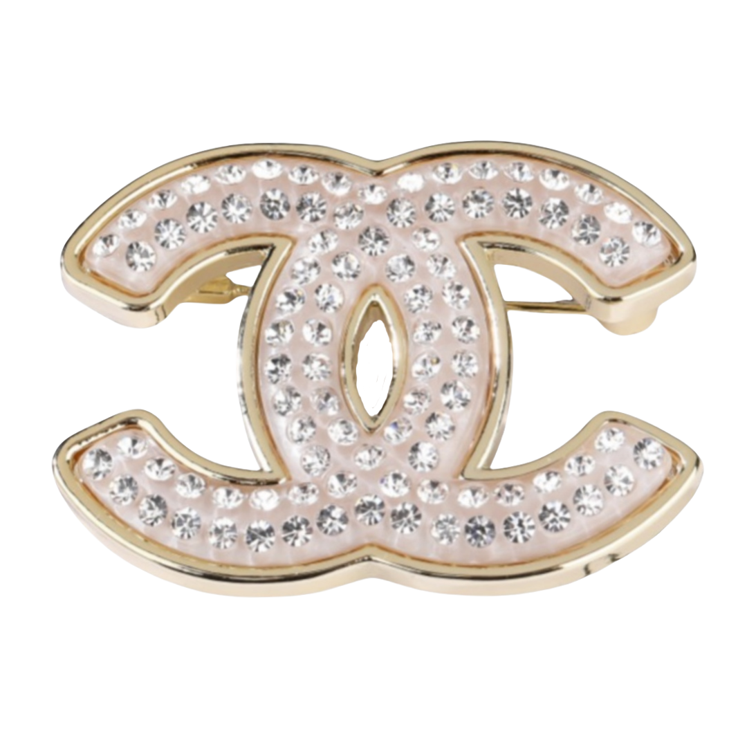 BCB184 White Acrylic and crystal cc brooch pin - ccjewelryacc