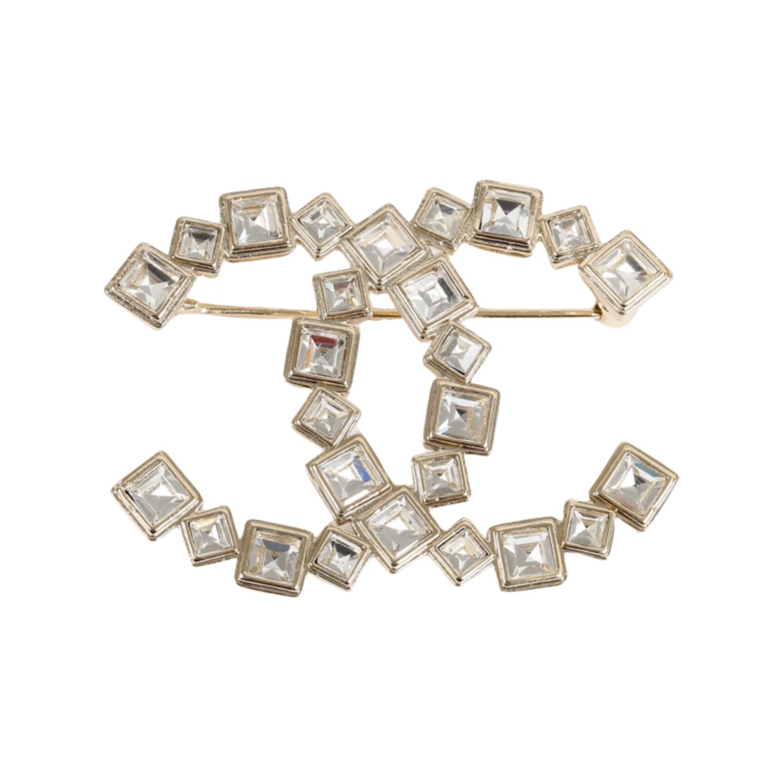 BCB150 Square crystal diamond CC logo brooch Pin - ccjewelryacc