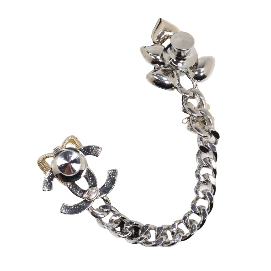 BCB498 Gold and white gold bow and flower with chain brooch pin - ccfashionjewelry