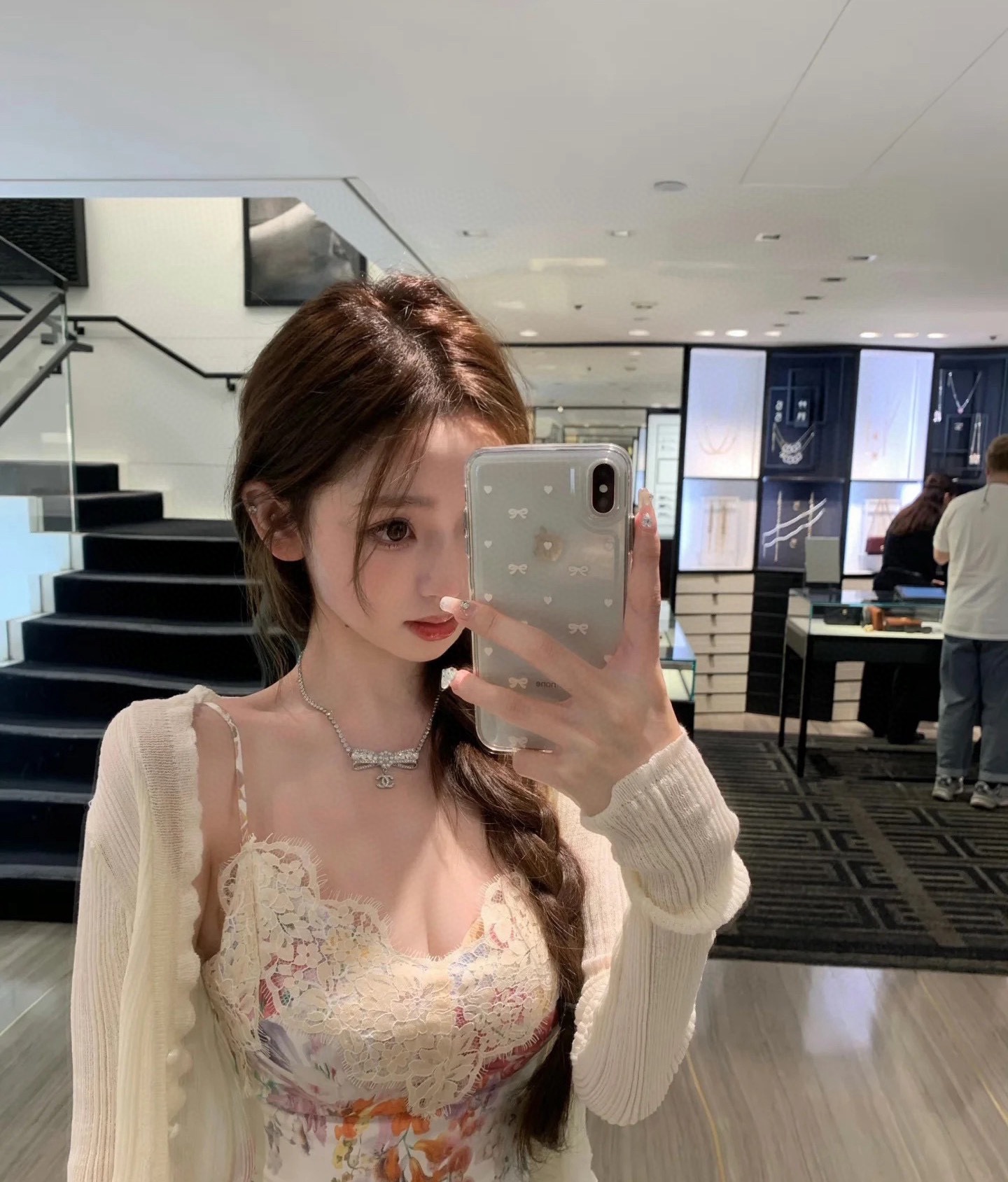 CCN144 Crystal bow with CC logo choker necklace - ccjewelryacc