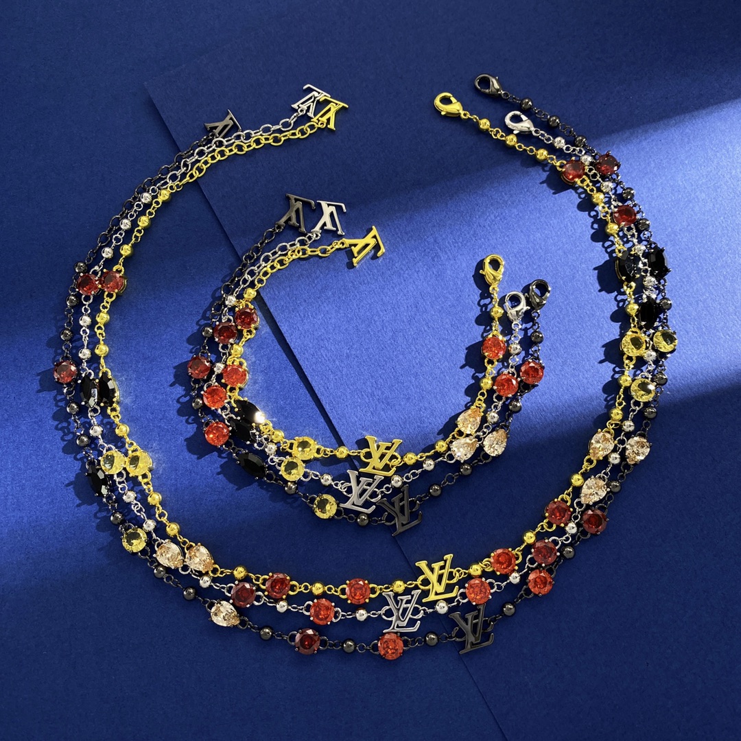 LVN111 Metal Colorful crystal  LV iconic charms choker necklace - ccjewelryacc