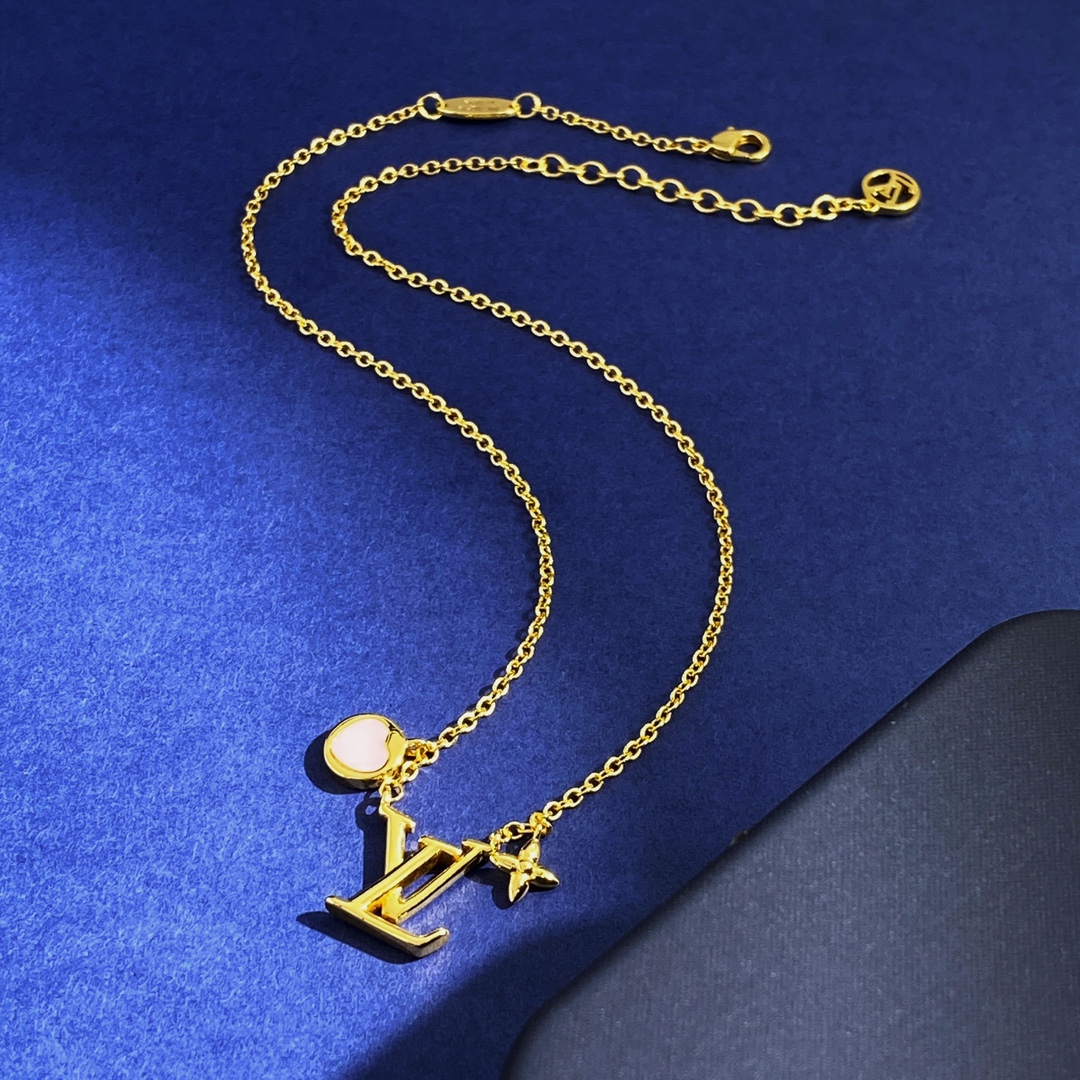 LVN001 LV iconic and pink heart pendant necklace - ccjewelryacc