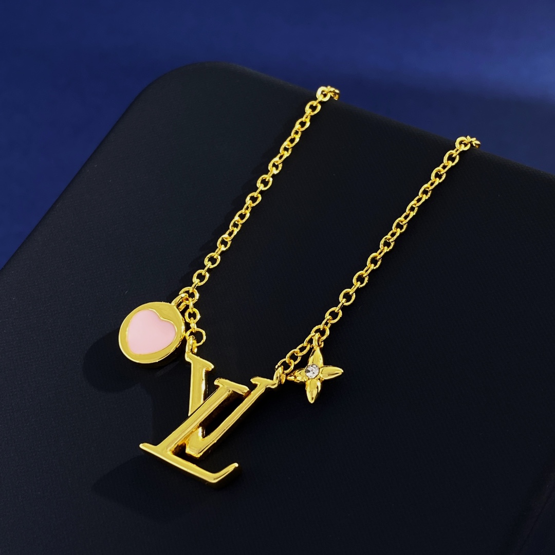 LVN001 LV iconic and pink heart pendant necklace - ccjewelryacc