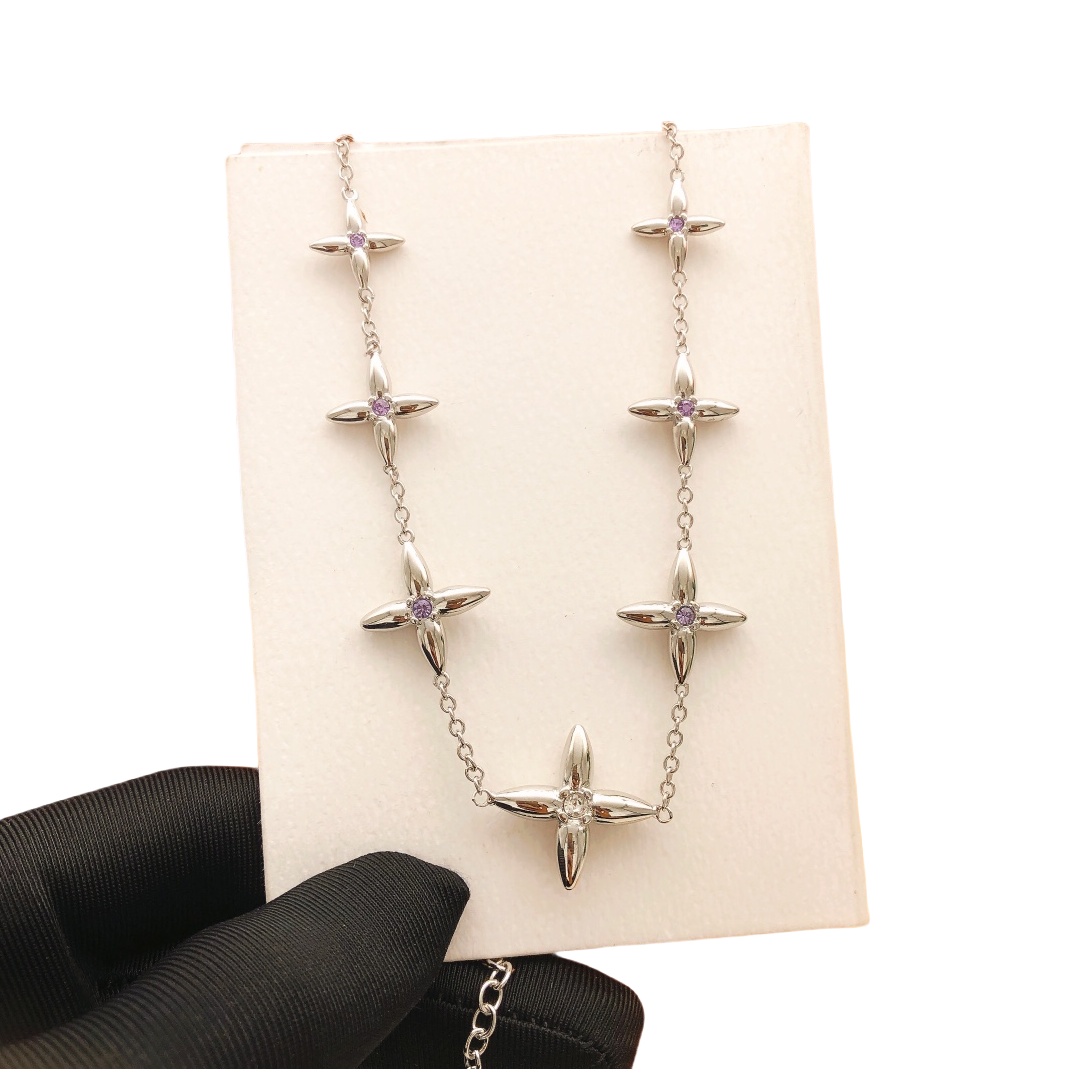 LVN086 Designer Monogram cross Louisette Signature Necklace - ccjewelryacc