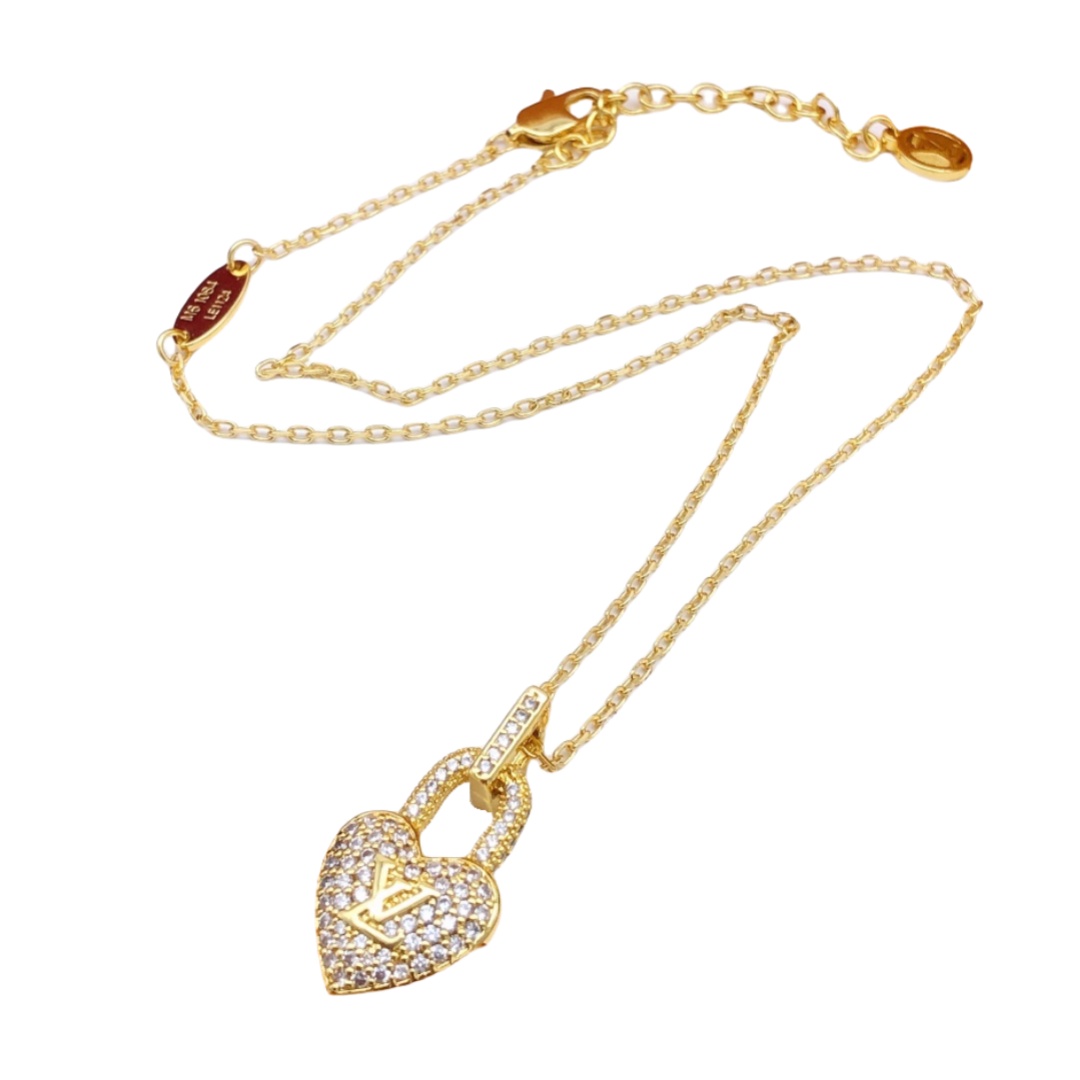 LVN112 Metal Ful crystal Heart pendant necklace - ccjewelryacc