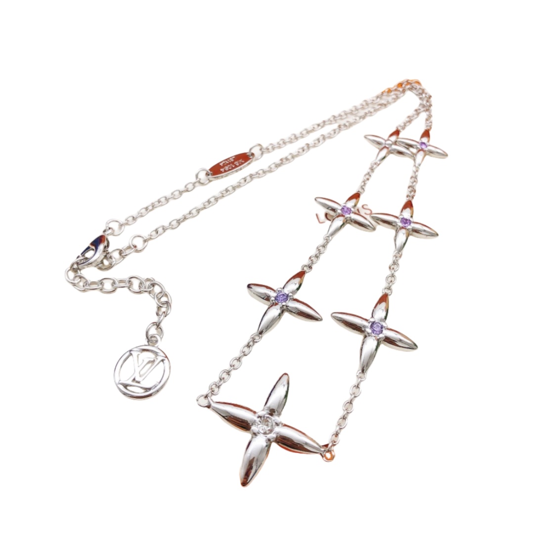 LVN086 Designer Monogram cross Louisette Signature Necklace - ccjewelryacc