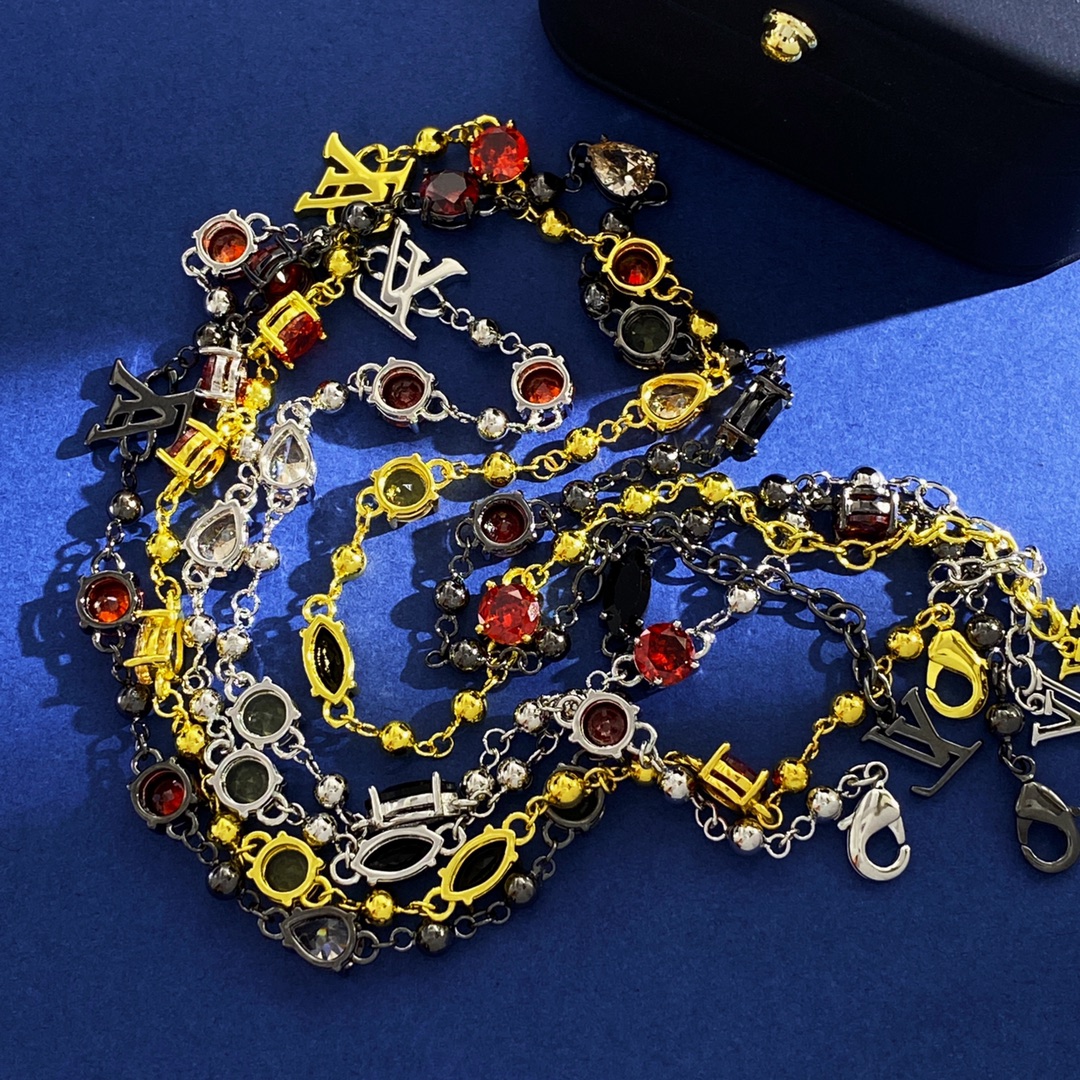 LVN111 Metal Colorful crystal  LV iconic charms choker necklace - ccjewelryacc