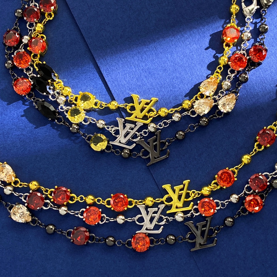 LVN111 Metal Colorful crystal  LV iconic charms choker necklace - ccjewelryacc