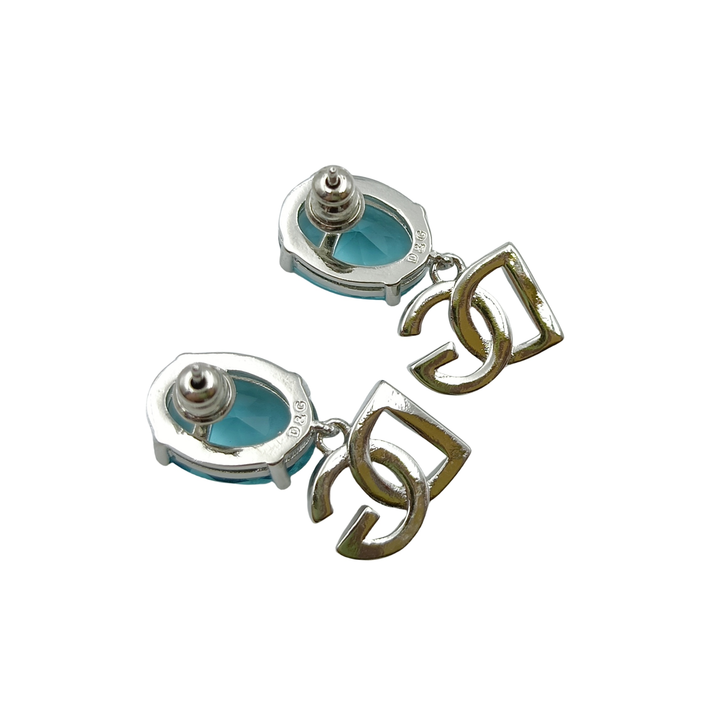 DGE017 Oval Blue rhinestone drop DG Earrings - ccjewelryacc