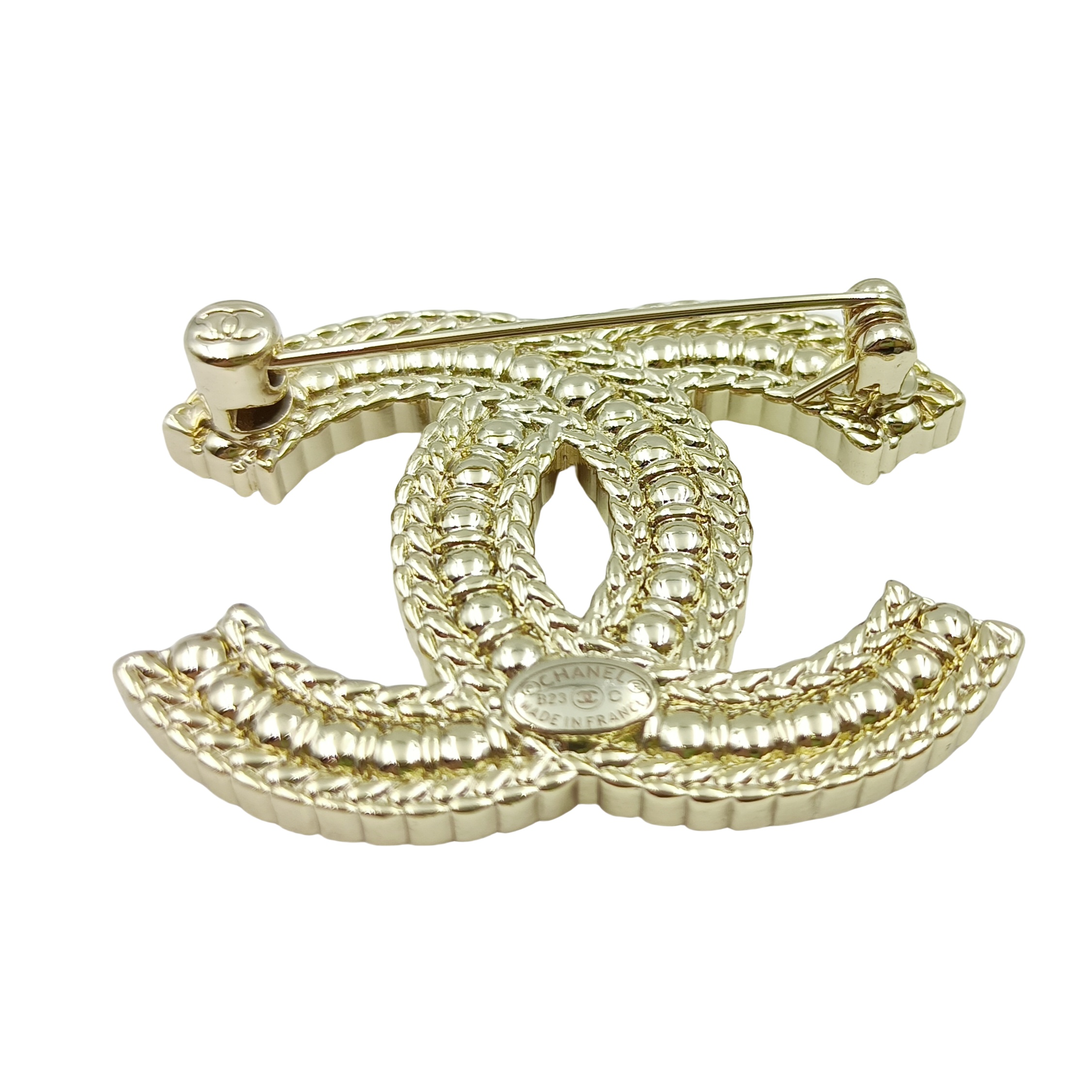 BCB060 Pearl and metal ear of wheat pattern edge CC logo brooch pines - ccjewelryacc