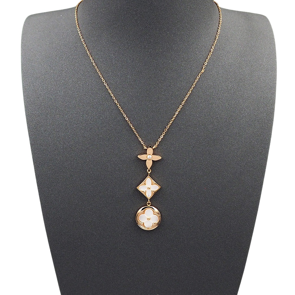 LVN028 3 motifs blossom mother of pearl Rose Gold pendant necklace - ccjewelryacc