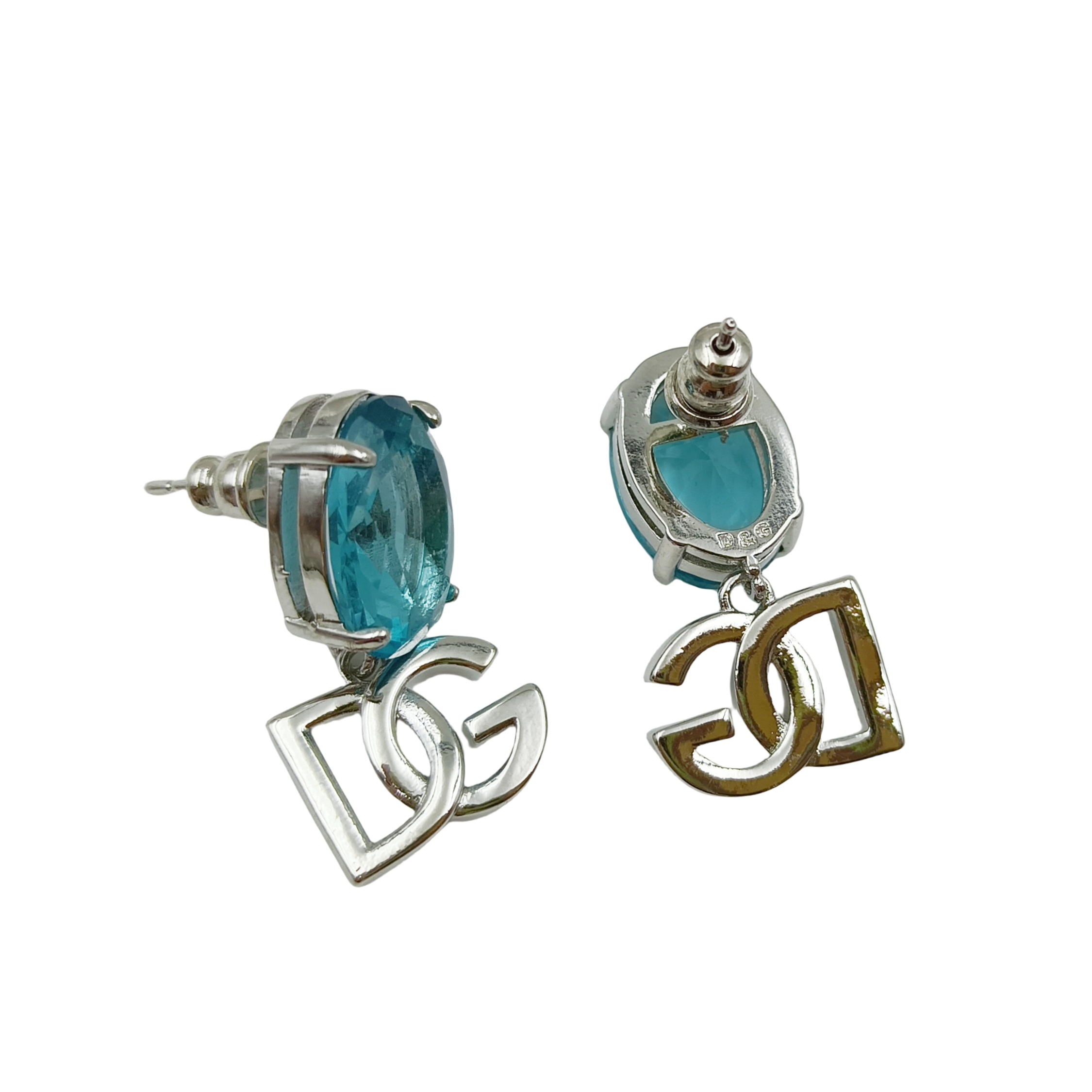 DGE017 Oval Blue rhinestone drop DG Earrings - ccjewelryacc