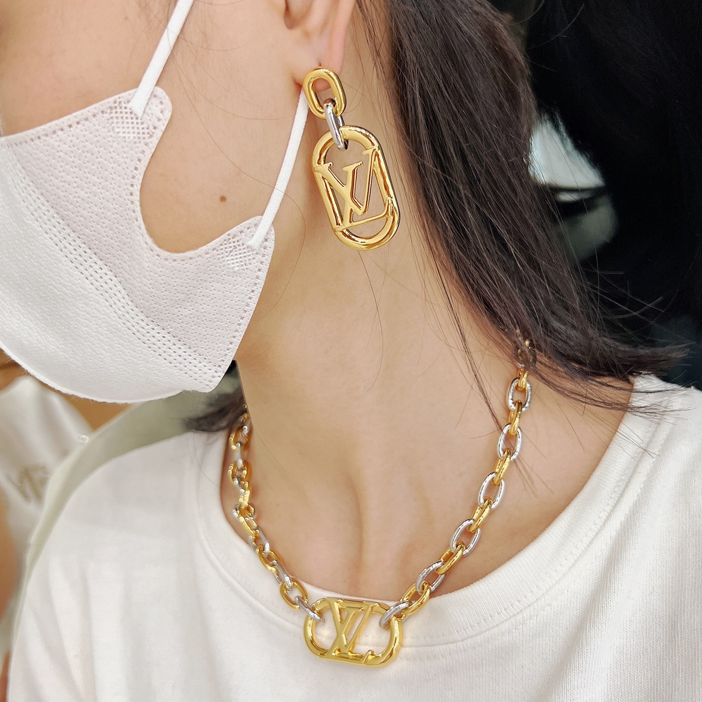 LVN060 M00593 Everyday Chain LV Necklace bracelet earrings set for men women - ccjewelryacc